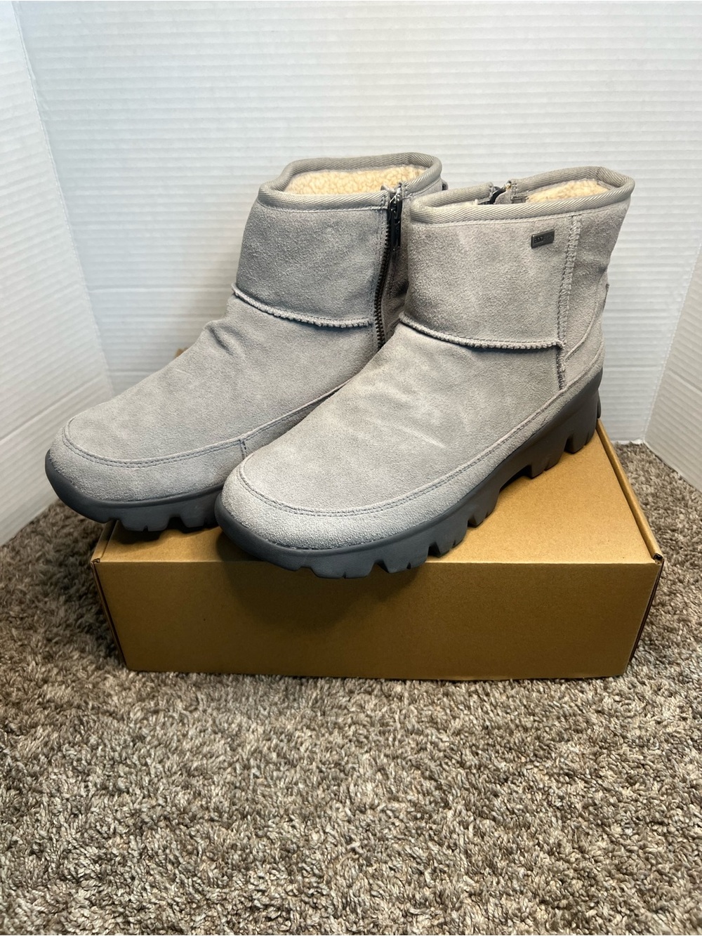 UGG Gray Suede Short Boot with Shearling